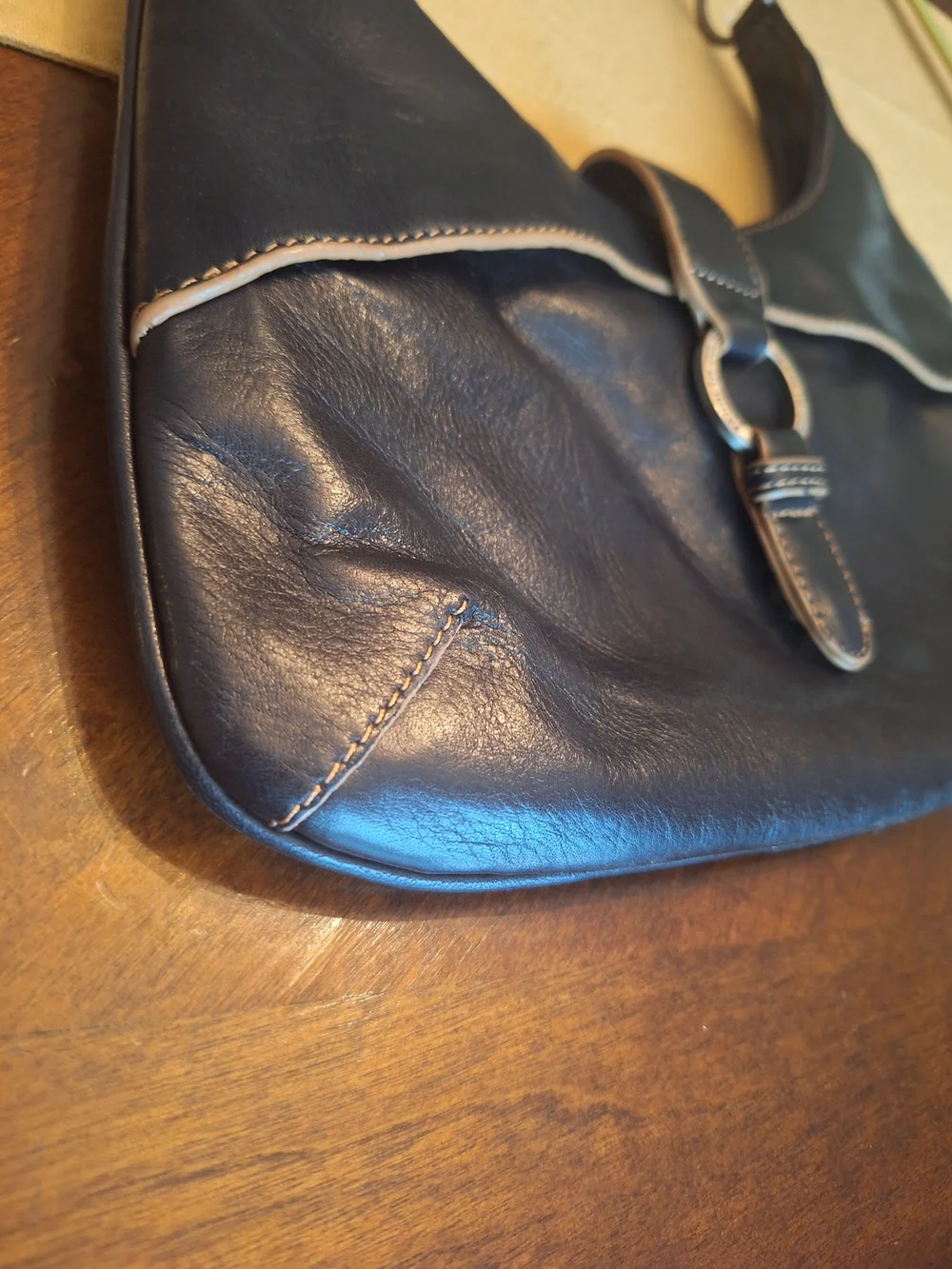 Y2K NICE!! Black Leather Hobo Bag Half Moon Shoulder Purse
